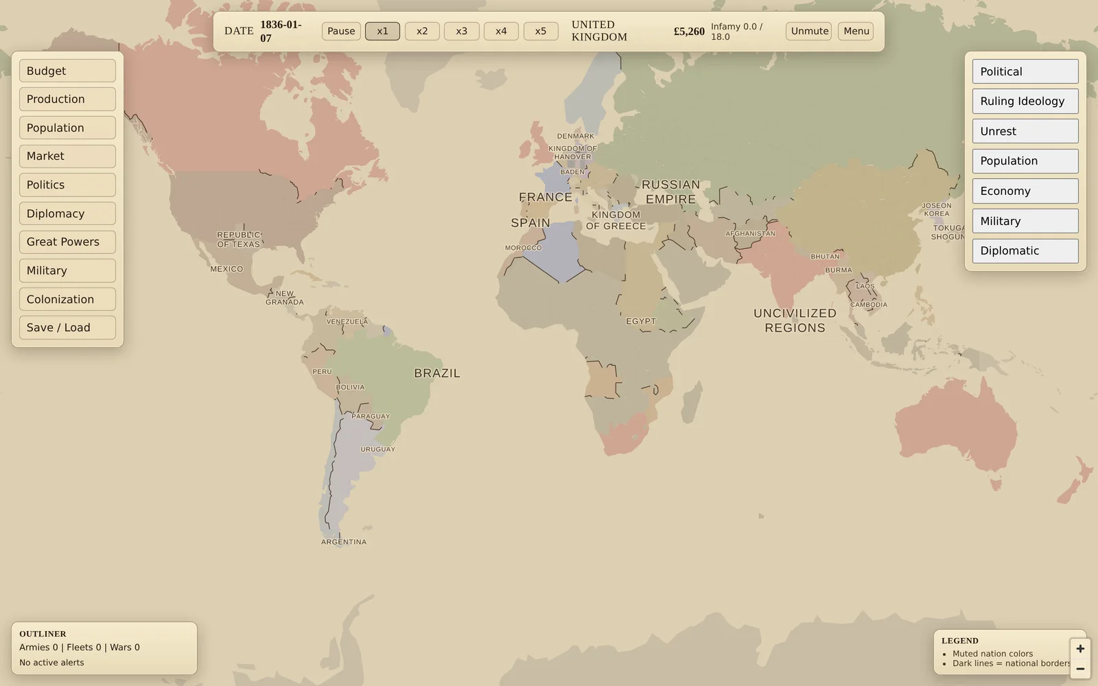Grand Century: the political map of the world in 1836 with every nation and great power