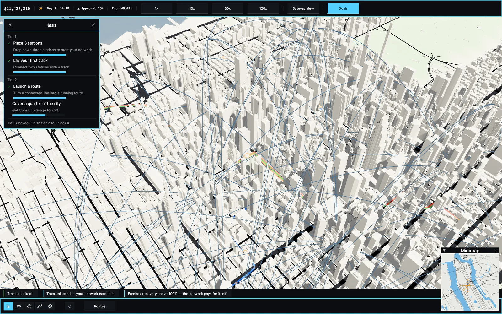 MetroForge: Demand arcs over Manhattan showing where the city wants to travel